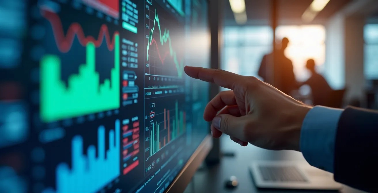 Close-up van een modern energiedashboard met grafieken en bedrijfsgegevens
