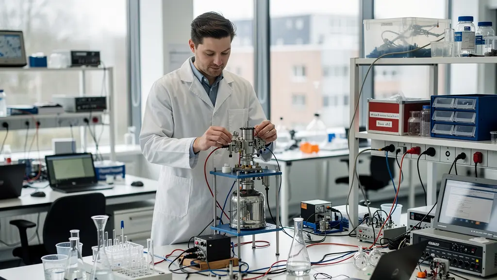 Deeptech onderzoeker analyseert prototype in modern universiteitslaboratorium