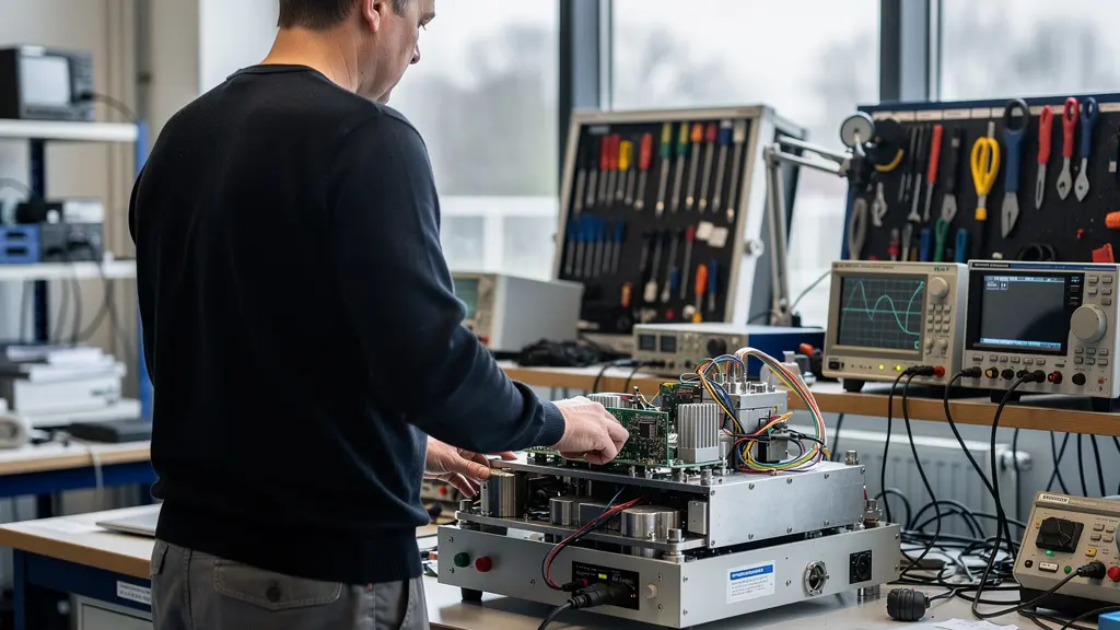 Engineer inspecteert technisch prototype op werkbank in Nederlandse hightech-faciliteit