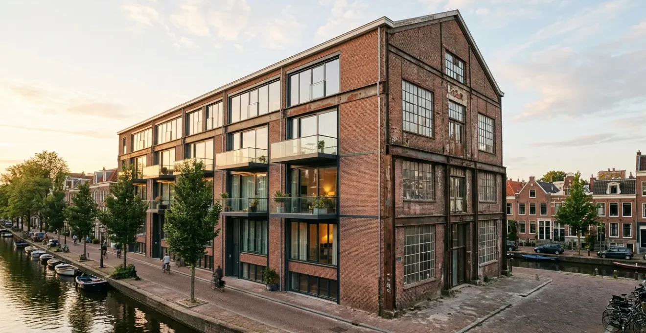 Architecturale visualisatie van een bedrijfspand in transformatie naar woningen