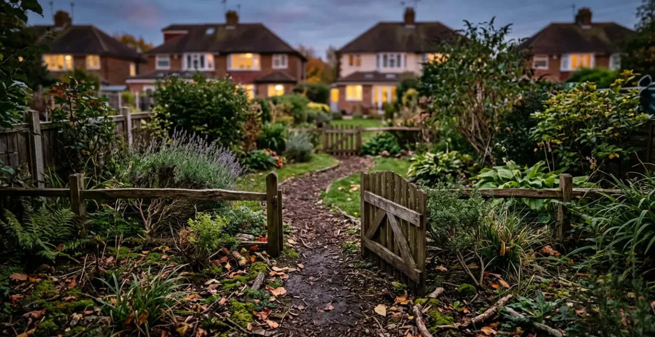 Een egelvriendelijke tuindoorgang met natuurlijke elementen die verschillende tuinen verbindt
