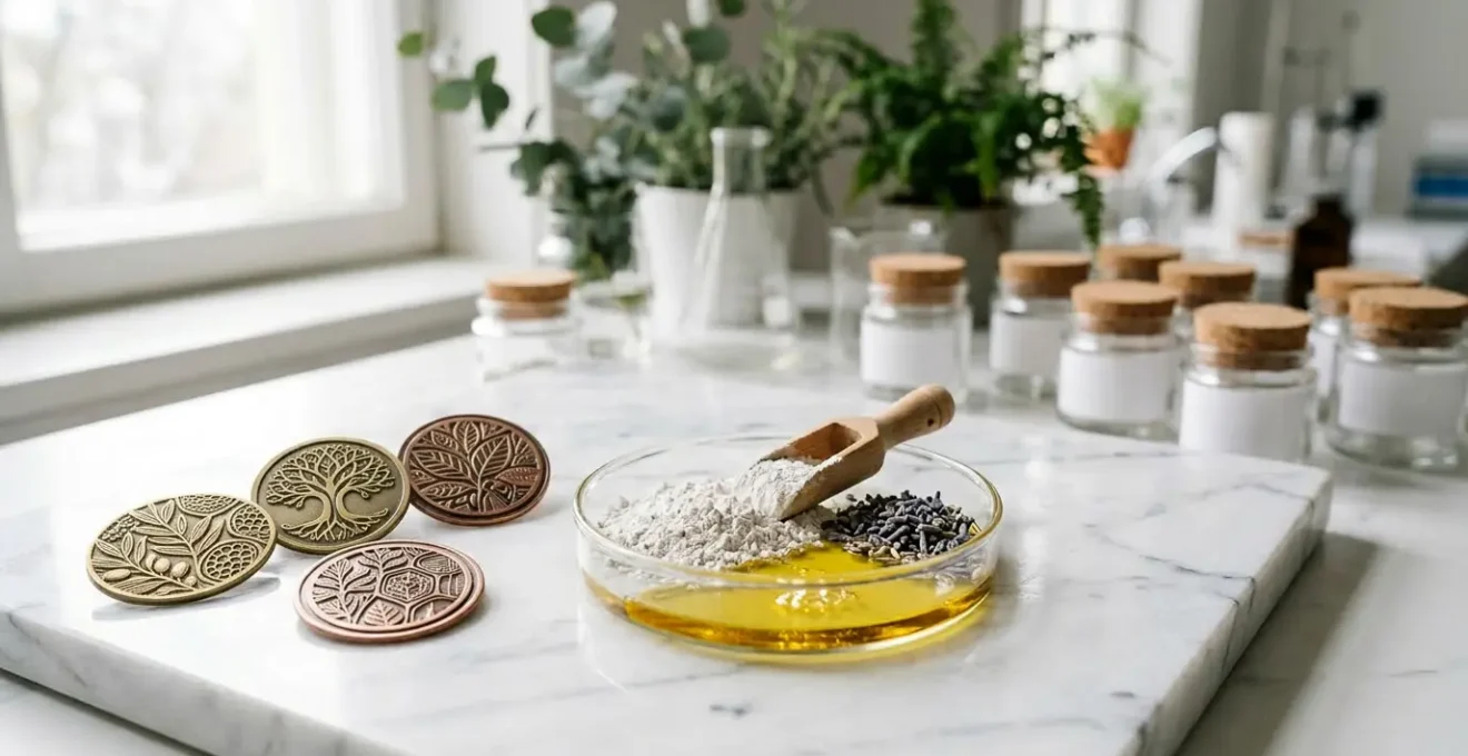 Verschillende natuurlijke cosmeticakeurmerken en certificaten met nadruk op microplastic-vrije producten