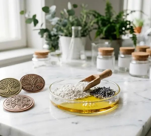 Verschillende natuurlijke cosmeticakeurmerken en certificaten met nadruk op microplastic-vrije producten