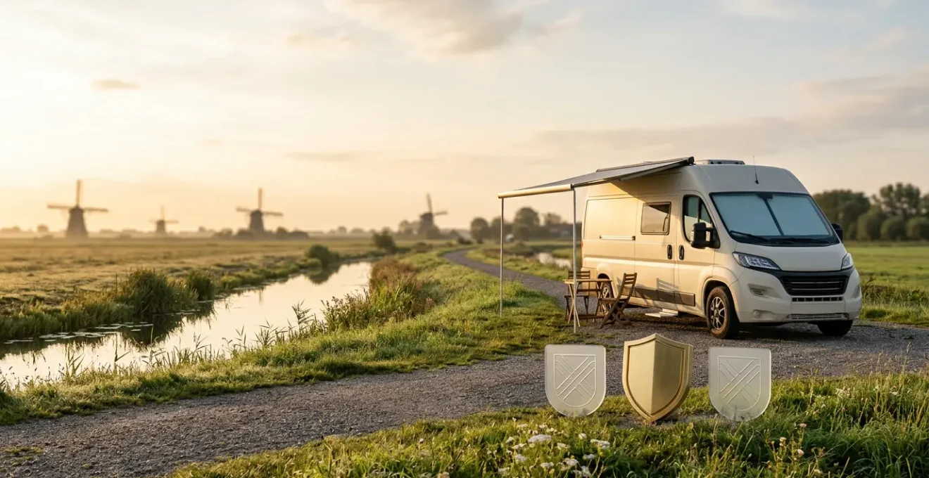 Betrouwbare particuliere camperverhuur met veiligheidssymbolen en platformlogo's
