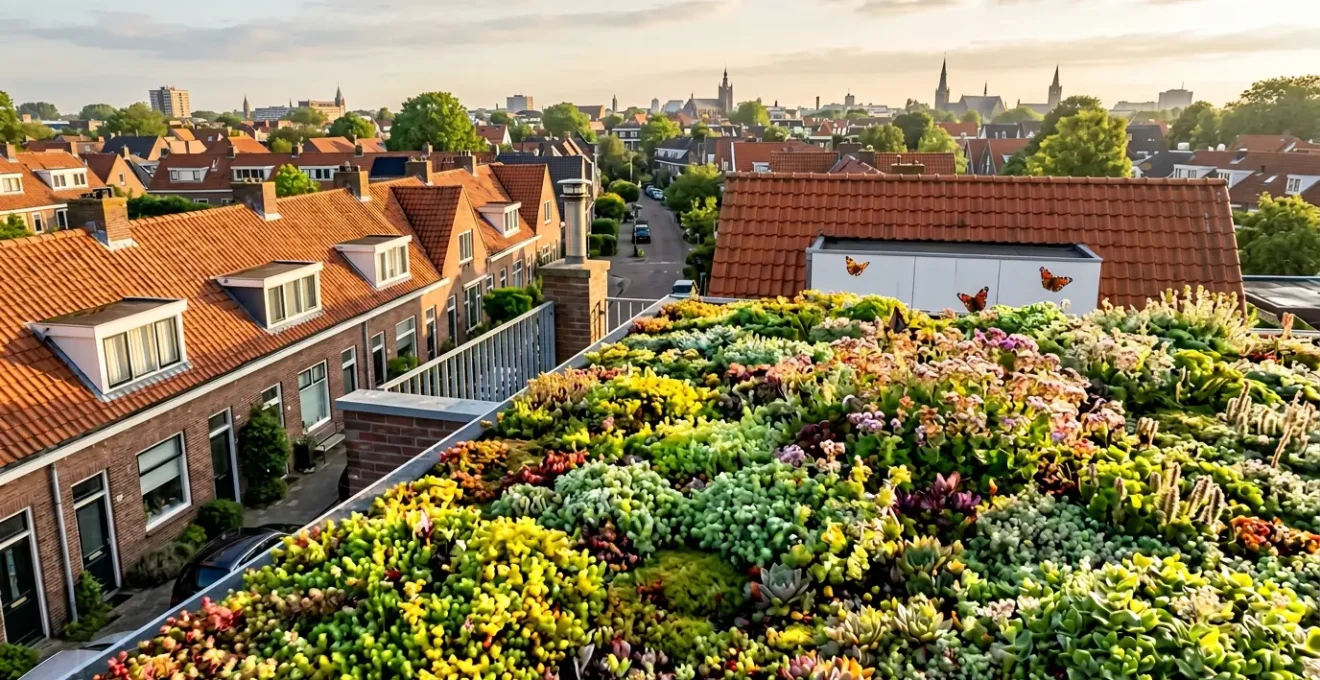 Sedumdak met zonnepanelen op Nederlandse tussenwoning verhoogt WOZ-waarde