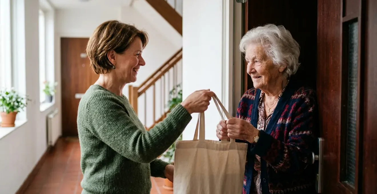 Hulp bieden aan zieke buurvrouw met boodschappen