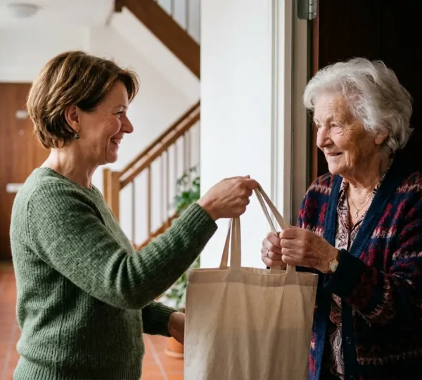 Hulp bieden aan zieke buurvrouw met boodschappen