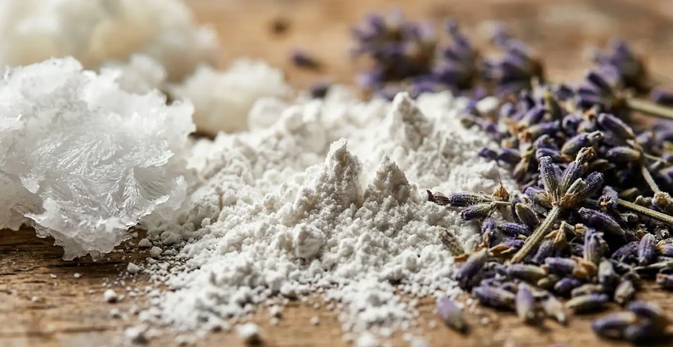 Natuurlijke ingrediënten voor zelfgemaakte deodorant op houten tafel