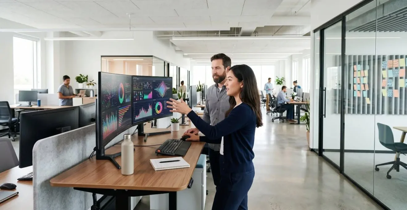 Professional analyseert complexe data met Excel en Power BI dashboards