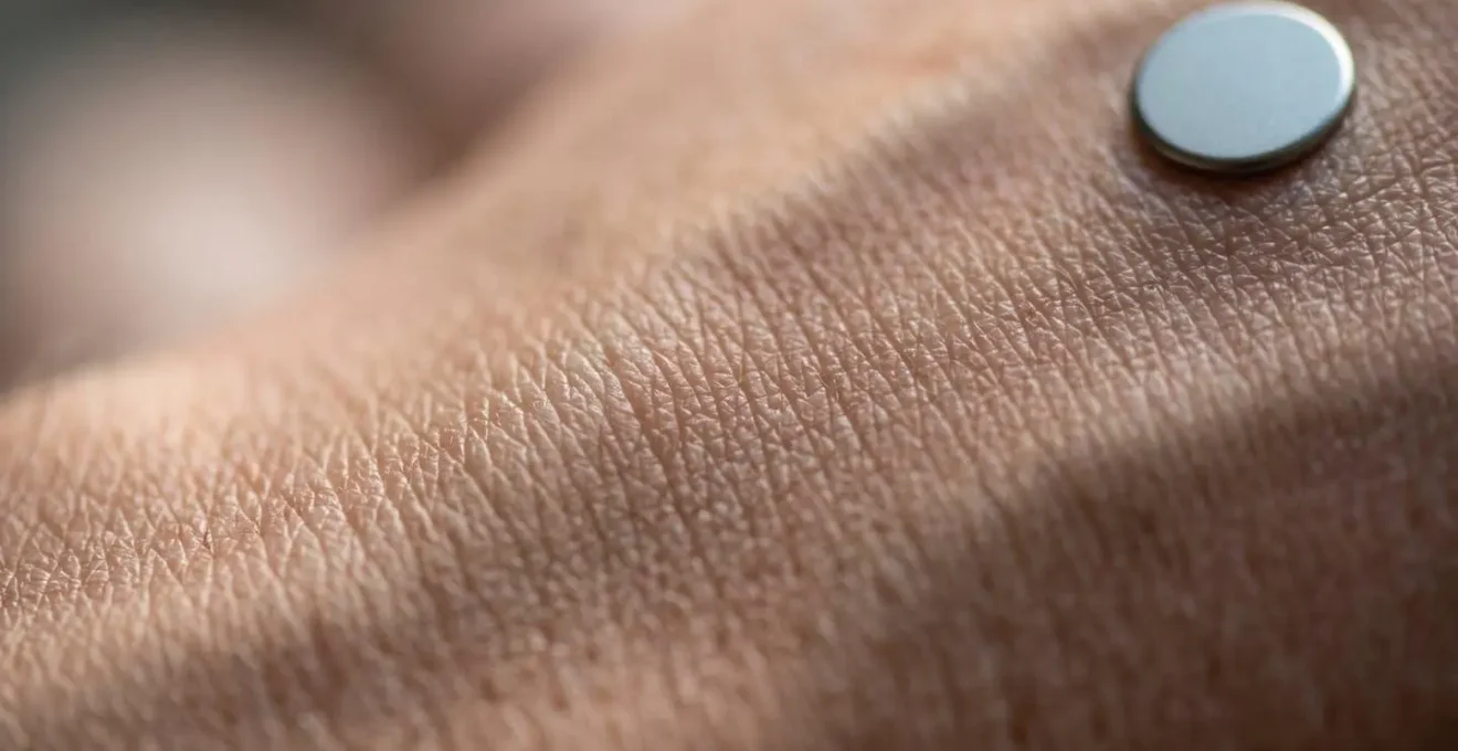 Extreme close-up van menselijke huid met subtiele technologie-element
