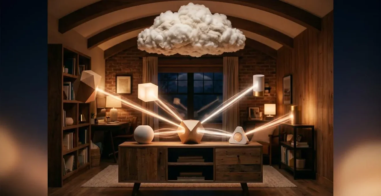 Visuele weergave van slimme apparaten die lokaal communiceren zonder cloudverbinding