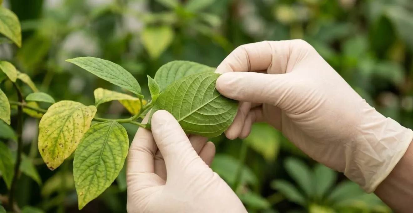 Vrijwilligers controleren planten op ziektes bij een plantenruilbeurs triagepost
